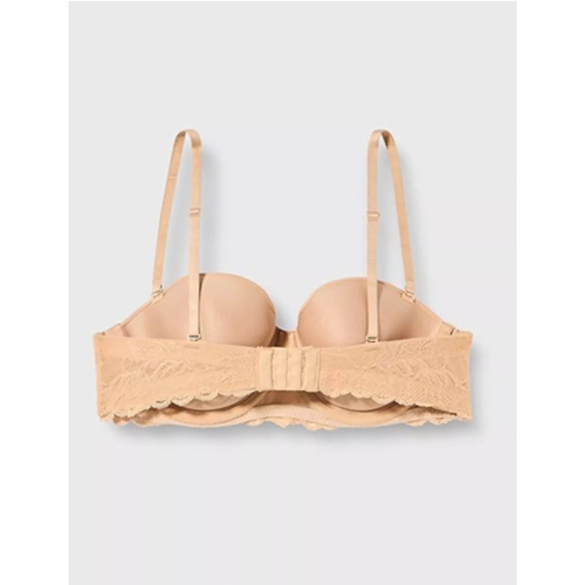 Women's nude T-shirt bra with underwire support and lace trim